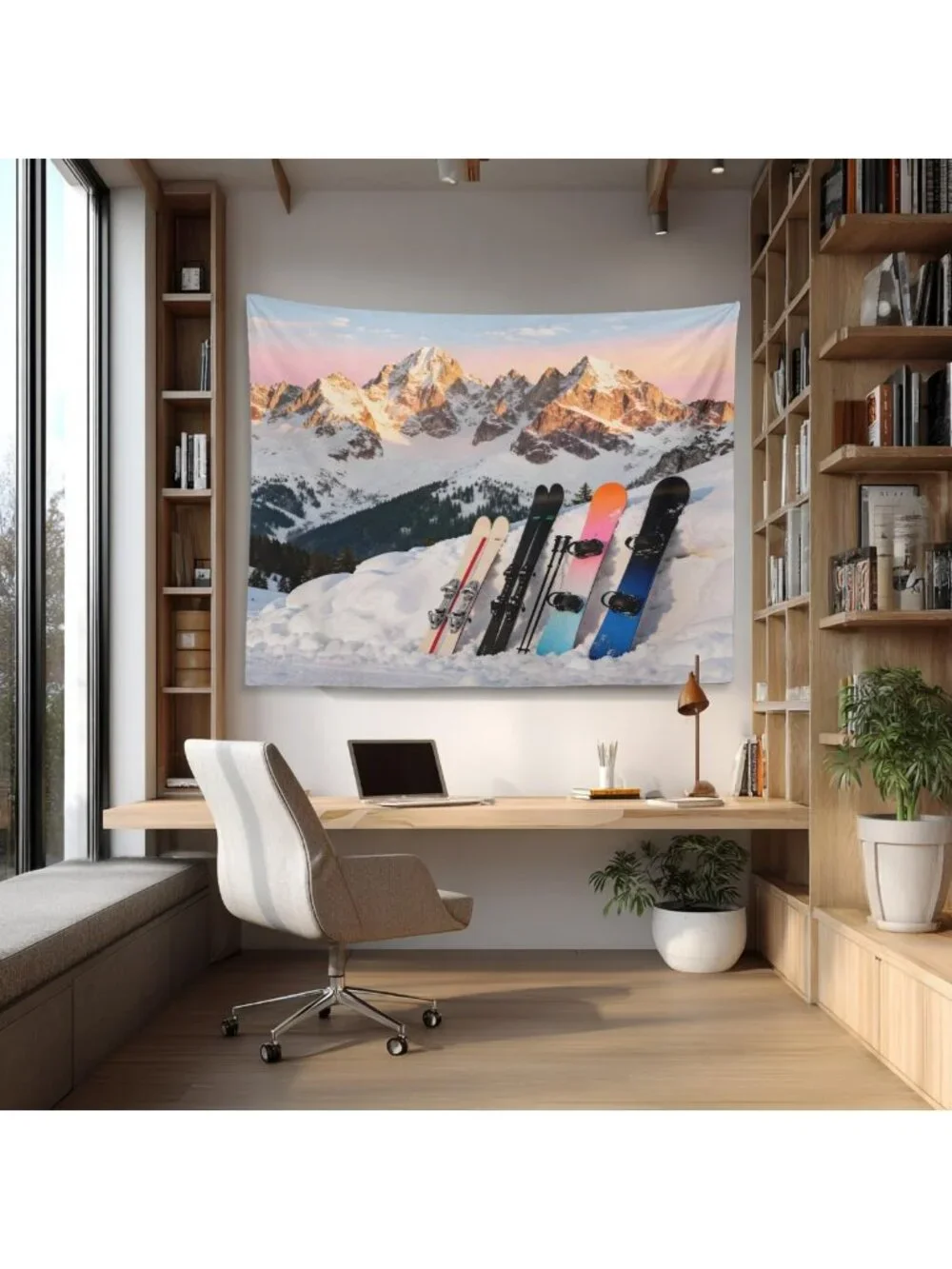 Large Snowboard Tapestry Wall Hanging - Psychedelic Ski Mountains Decor 59